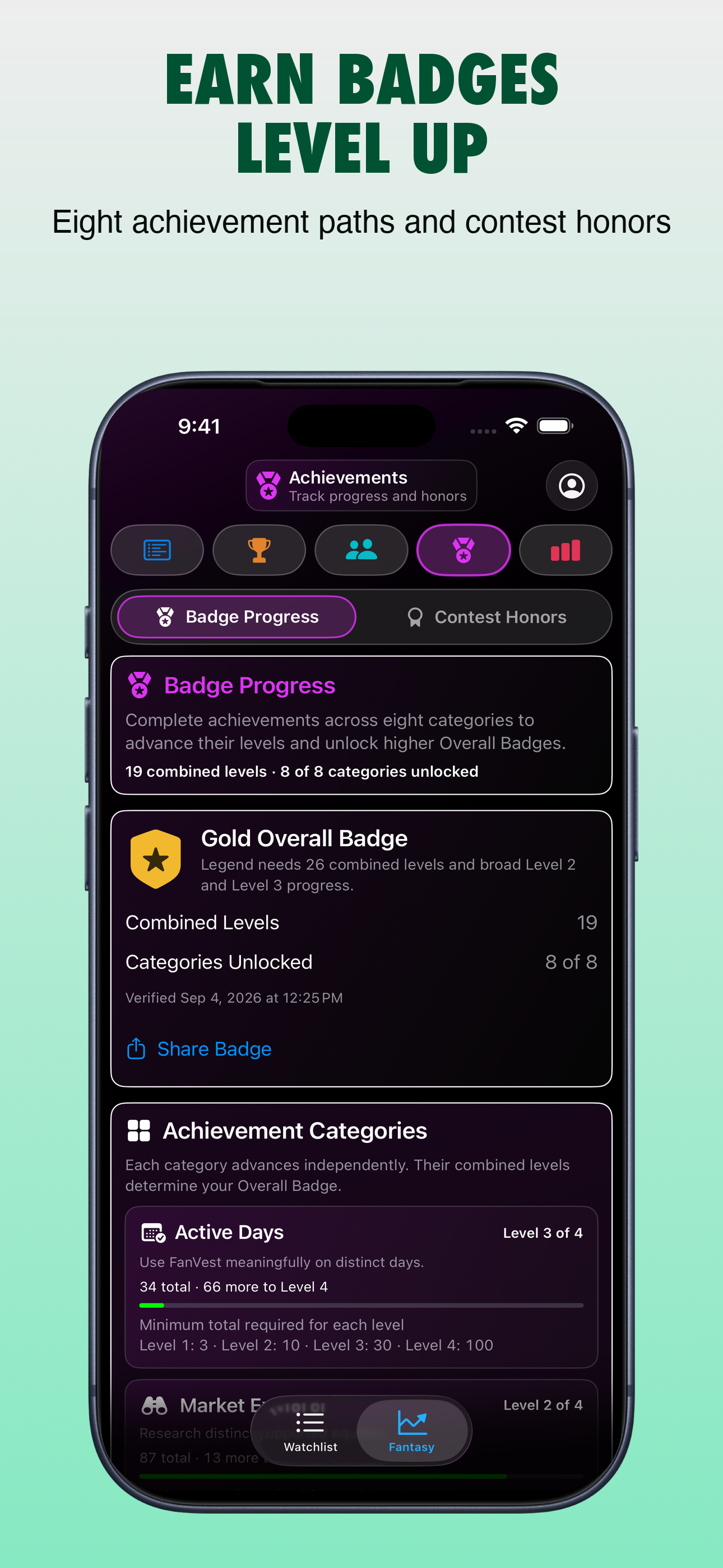 Earn badges and level up